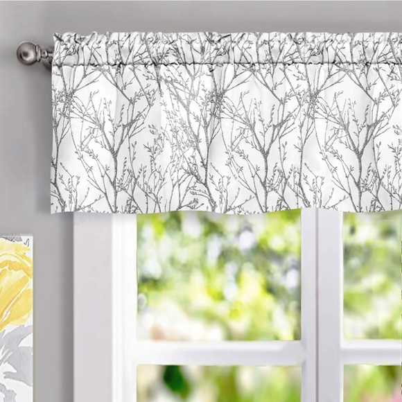 4 window curtain valances - silver & white tree branch design - Picture 7 of 12
